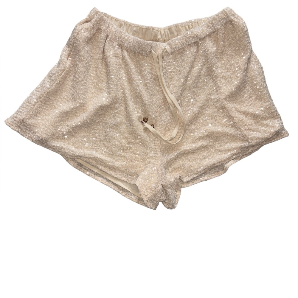 Flora Bea Shorts Sequined Draw String Waist Fully Lined Pockets Cream XS NWT